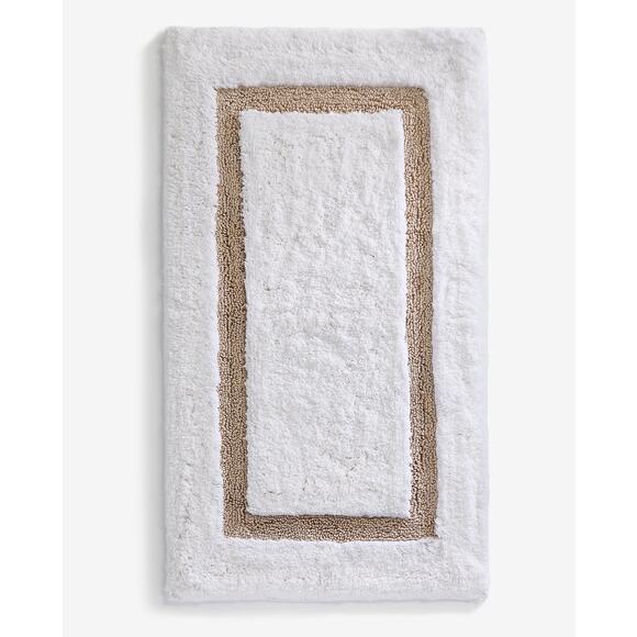 Hotel Collection Other - Hotel Collection Contrast Frame Bath Rug White Taupe Plush Luxury Bathroom Mat